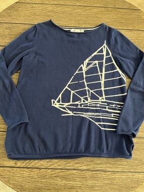 Vineyard Vines Sweater Nautical Graphic Pullover Navy White Crewneck Women S